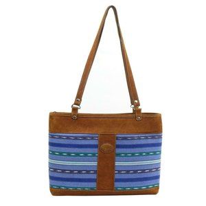 Handmade Shoulder Bag Purse Handbag Genuine Leather & Tribal Print Fabric Brown